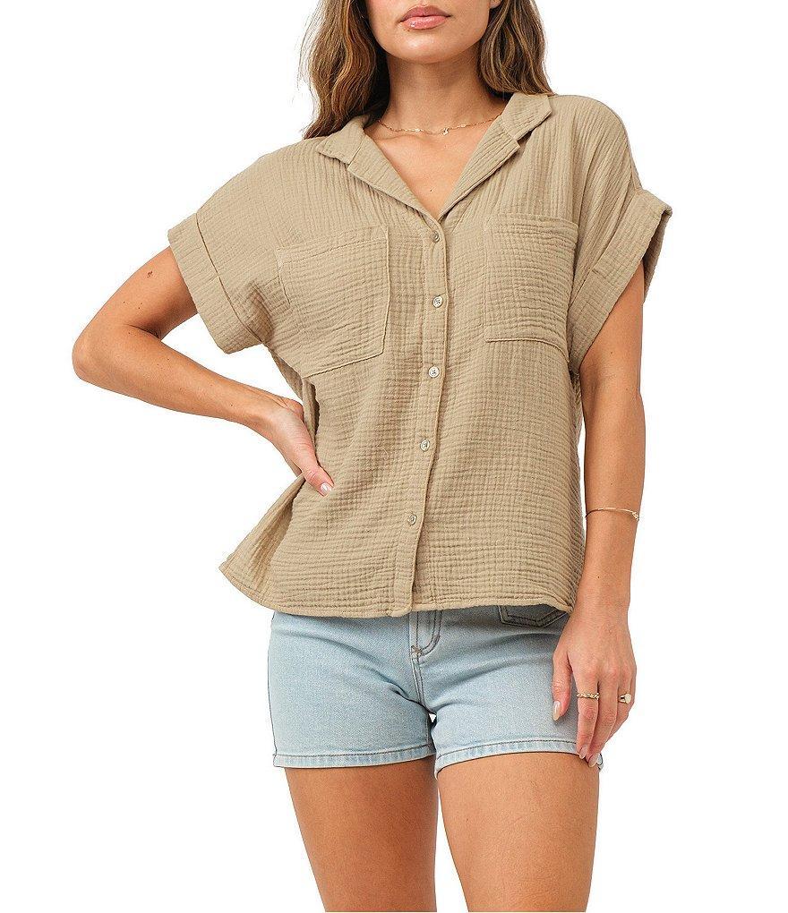 Dear John Cali Woven Notch Collar Short Sleeve Button Front Top Product Image