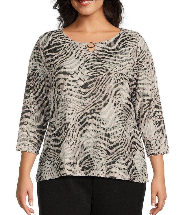 Allison Daley Plus Size Wild Diamond 3/4 Sleeve Keyhole Neck Knit Top Product Image