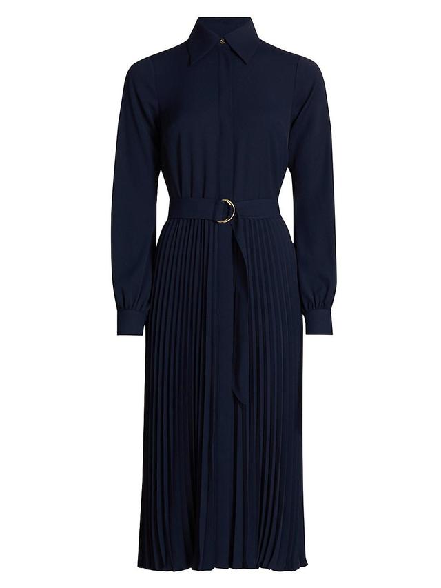 Womens Pleated Satin Crepe Belted Shirtdress Product Image