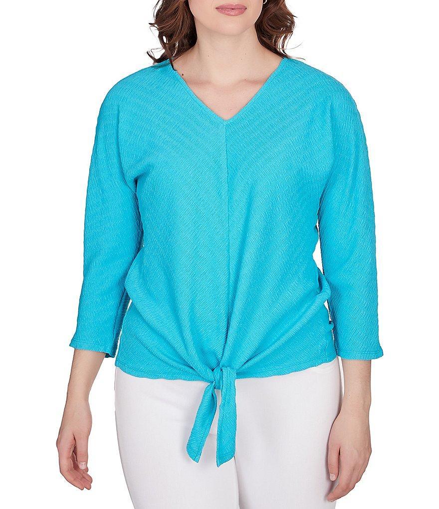 Ruby Rd. Knit V-Neck 3/4 Sleeve Tie-Front Top Product Image