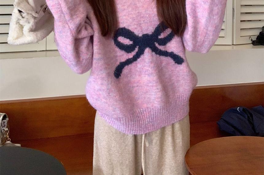 Crewneck Ribbon Jacquard Sweater Product Image