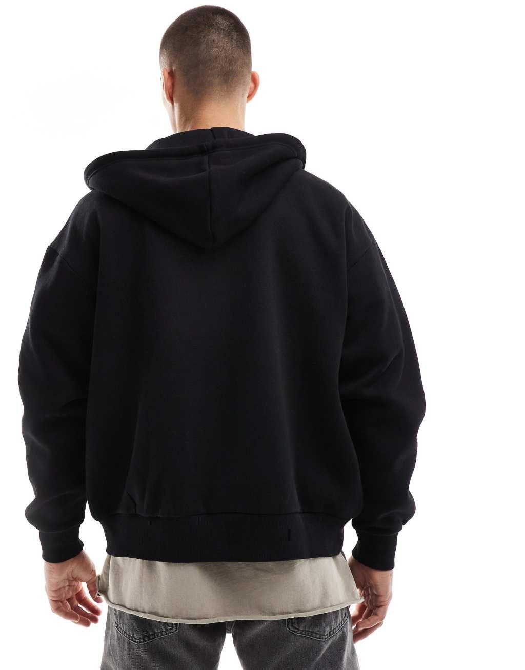 Bershka washed zip up hoodie tracksuit in black Product Image