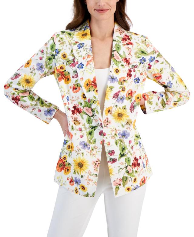 Women's Floral-Printed Linen-Blend Blazer Product Image