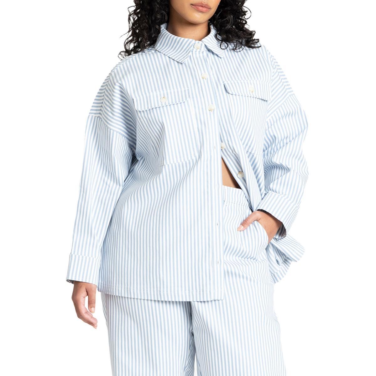 Eloquii Womens Yarn Dye Striped Shacket product image