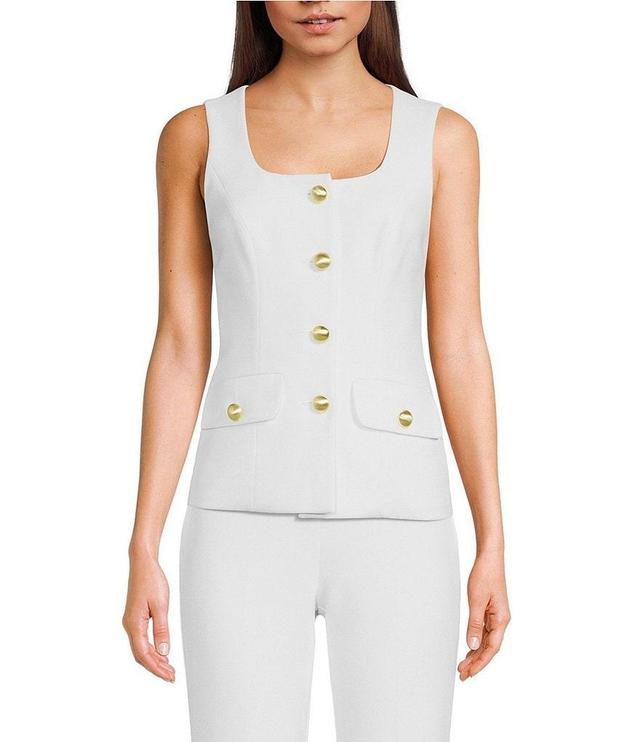 Trina Turk Juliette Stretch Woven Square Neck Sleeveless Button Front Top Product Image