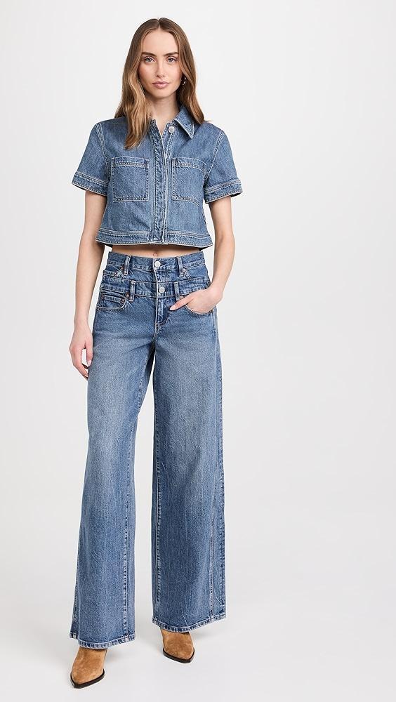 alice + olivia Tesha Cropped Denim Button Down Top | Shopbop Product Image