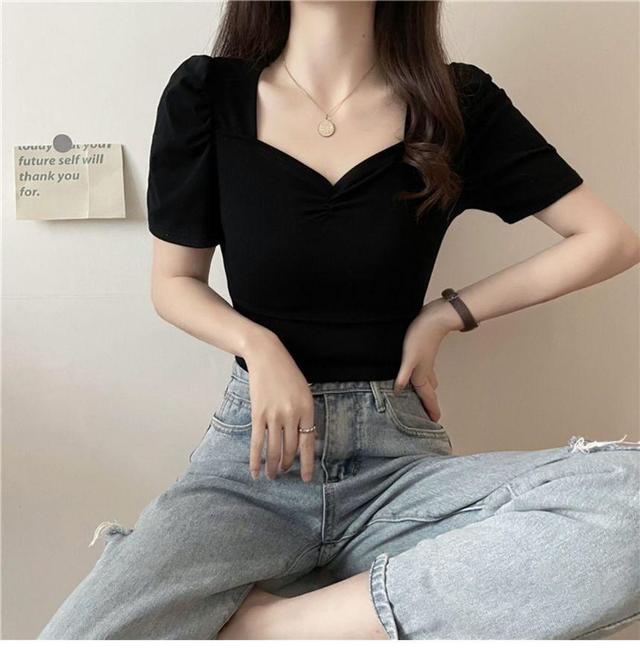 Short-Sleeve V-Neck Plain Tee Product Image