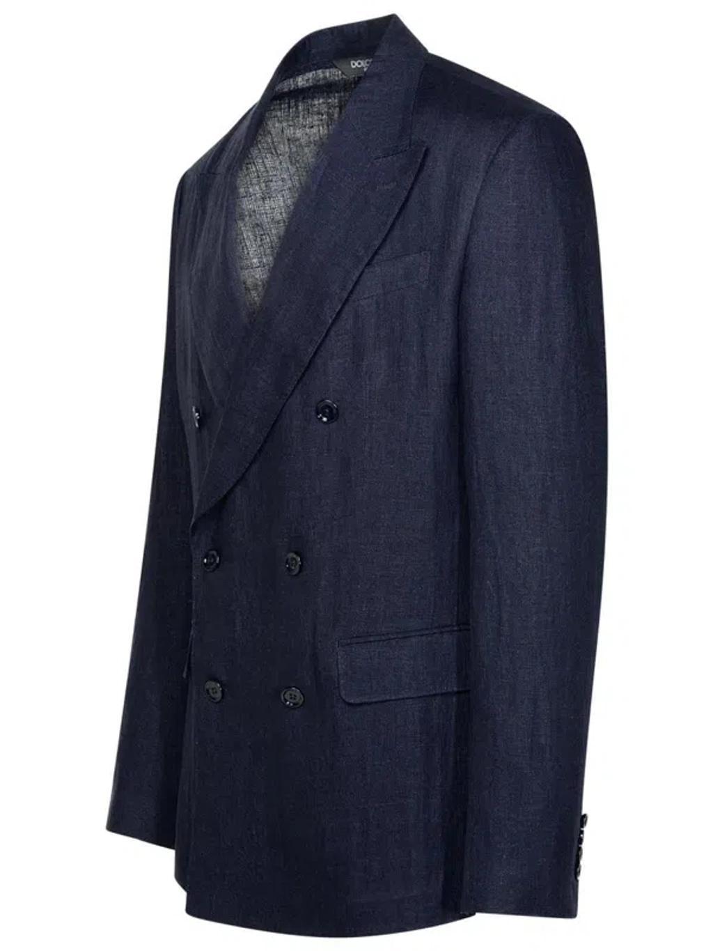 Navy Linen Blazer Product Image