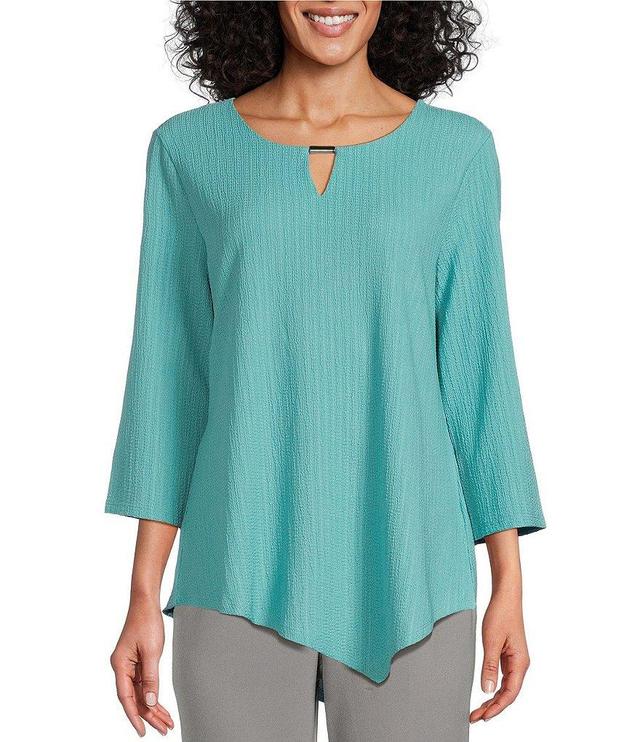 Allison Daley 3/4 Sleeve Keyhole Neck Asymmetric Hem Crinkle Knit Top Product Image