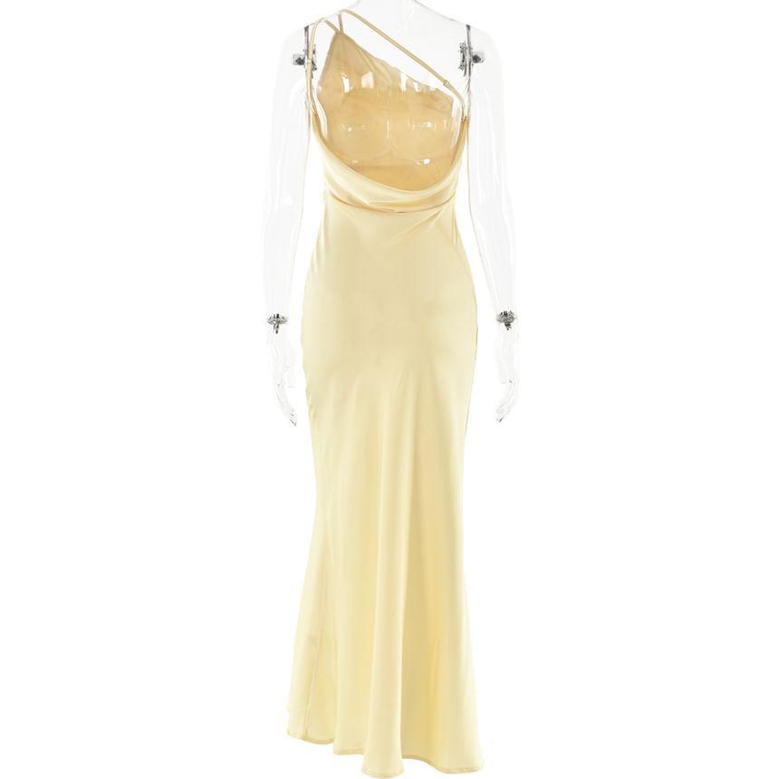 Spaghetti Strap V-Neck Plain Maxi Mermaid Dress Product Image