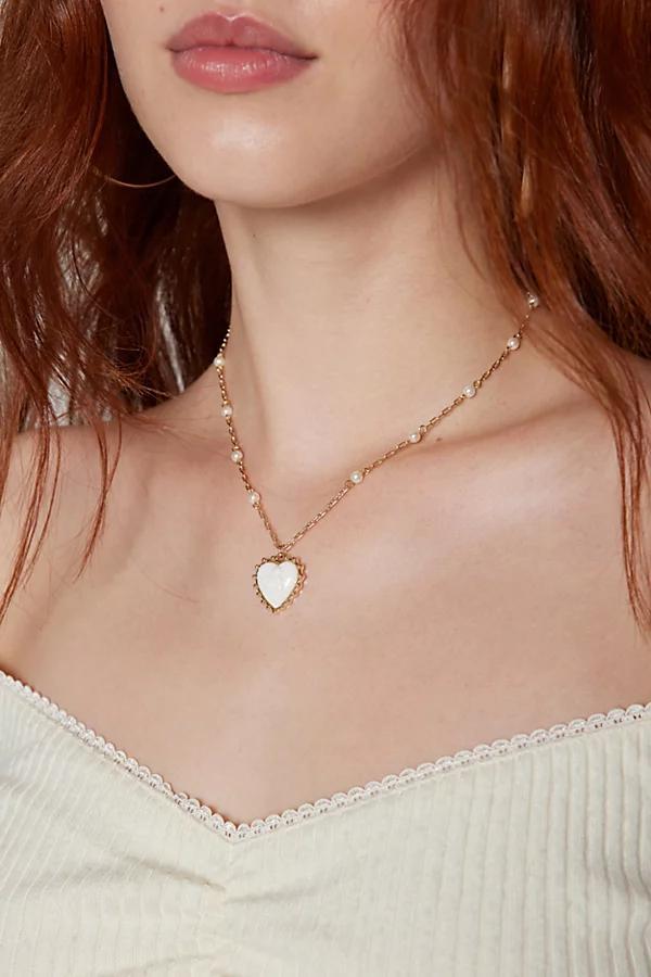 Delicate Cherub Cameo Heart Necklace Womens at Urban Outfitters Product Image