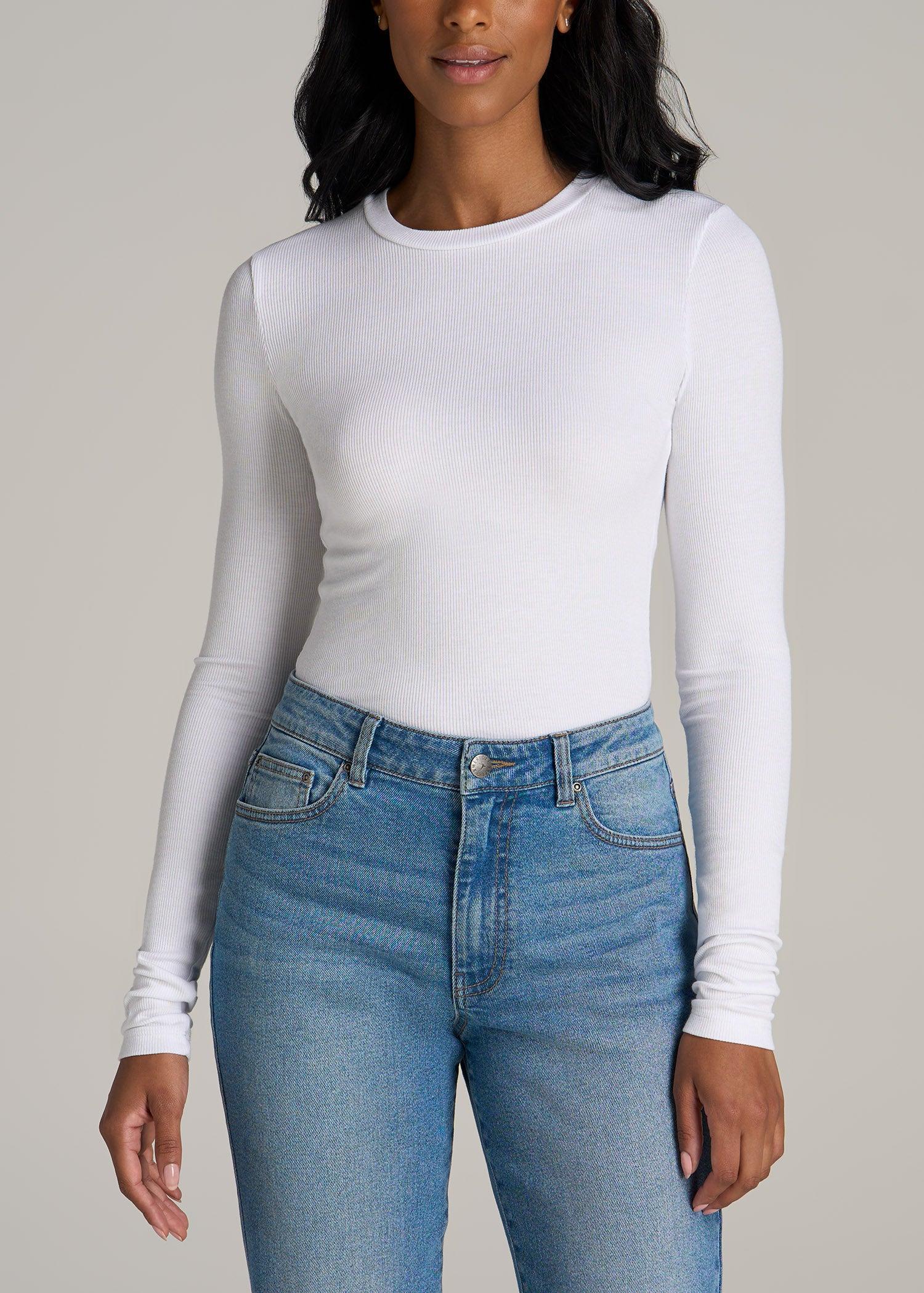 FITTED Ribbed Long Sleeve Tee in White - Tall Women's Shirts Female product image