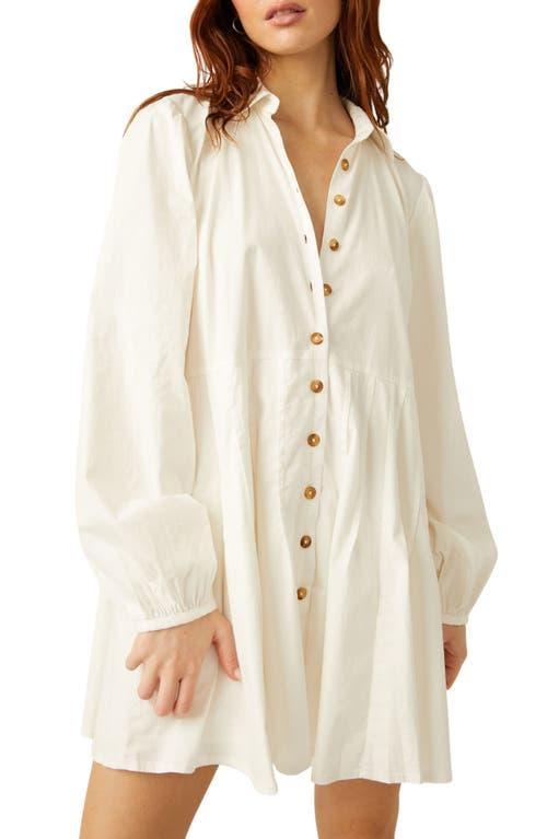 Marvelous Mia Long Sleeve Stretch Cotton Mini Shirtdress In White Product Image