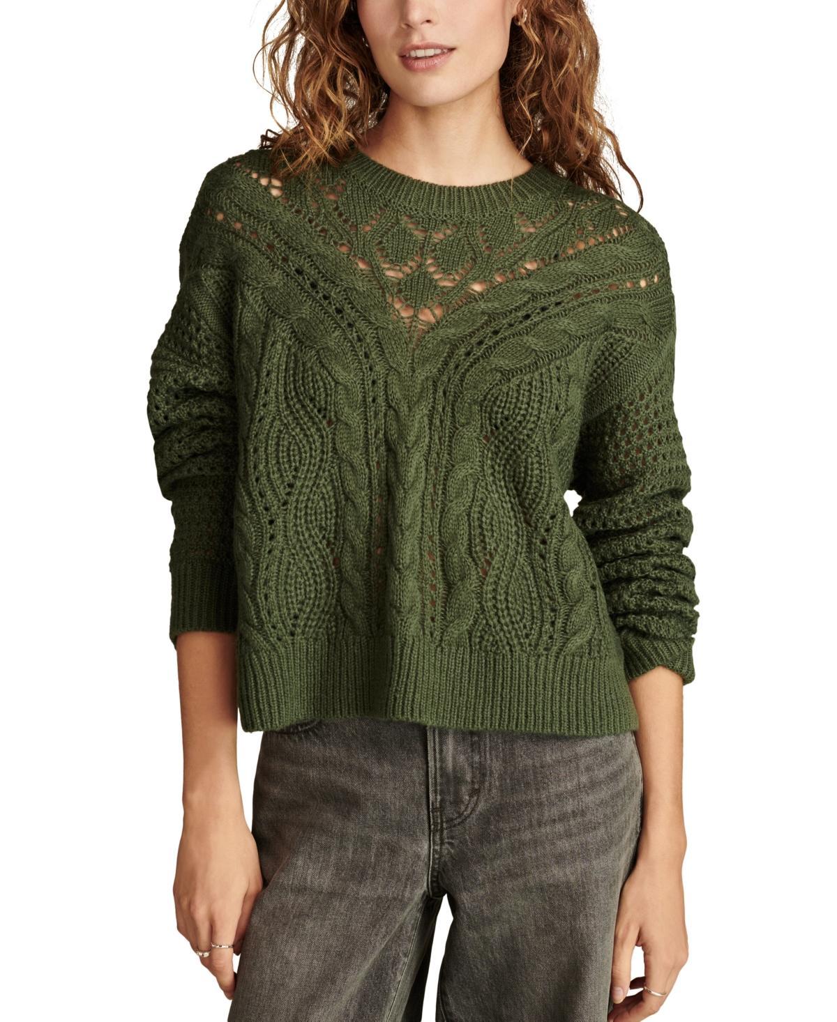 Lucky Brand Womens Open-Knit-Yoke Crewneck Sweater Product Image