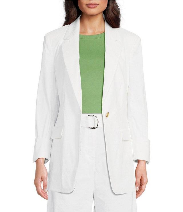 BOSS by Hugo Boss Jasena Single Breasted Linen Blend Flap Pocket Notch Lapel Cuffed Long Sleeve Pocketed Coordinating Blazer Product Image