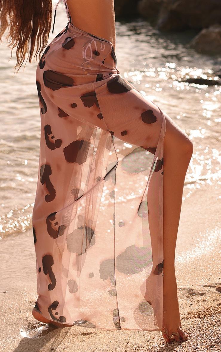 Stone Cheetah Print Mesh Maxi Beach Sarong Product Image