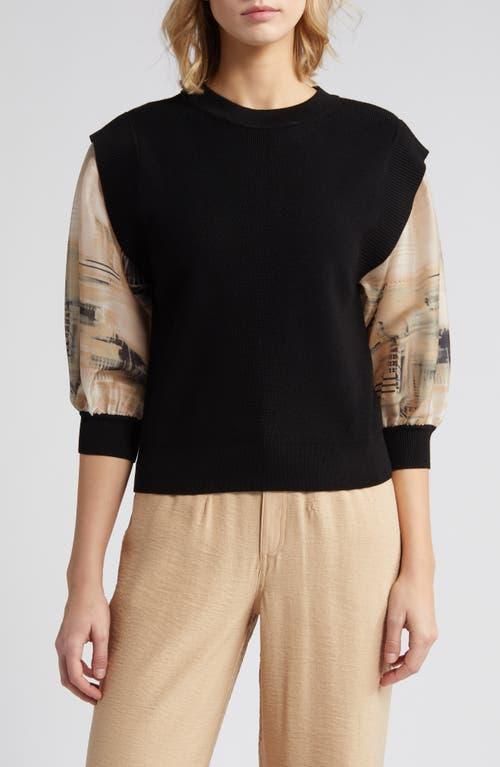 DKNY Organza Sleeve Mixed Media Sweater Product Image