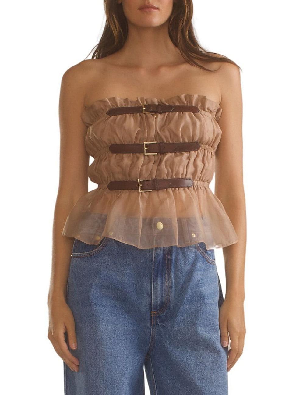 Womens Silk Organza Buckles Strapless Top Product Image