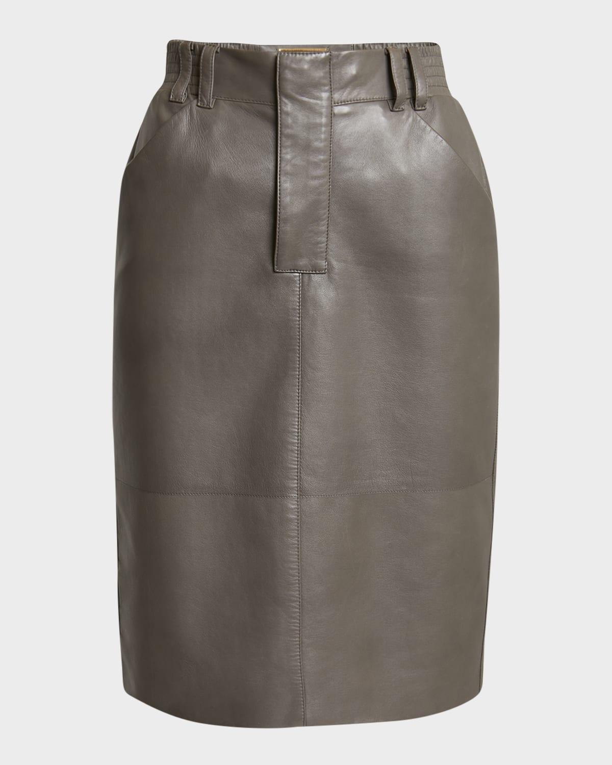 SAINT LAURENT Leather Pencil Skirt With Patch Pockets In Grey Product Image