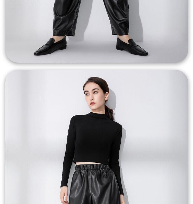 High Rise Plain Faux Leather Wide Leg Pants Product Image