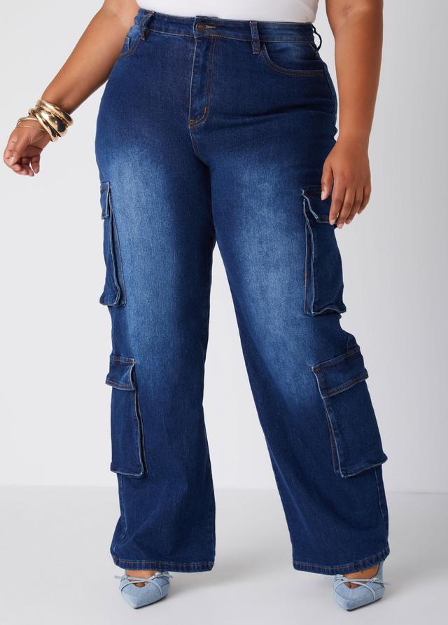 Plus Size Wide Leg Cargo Jeans Ashley Stewart Product Image