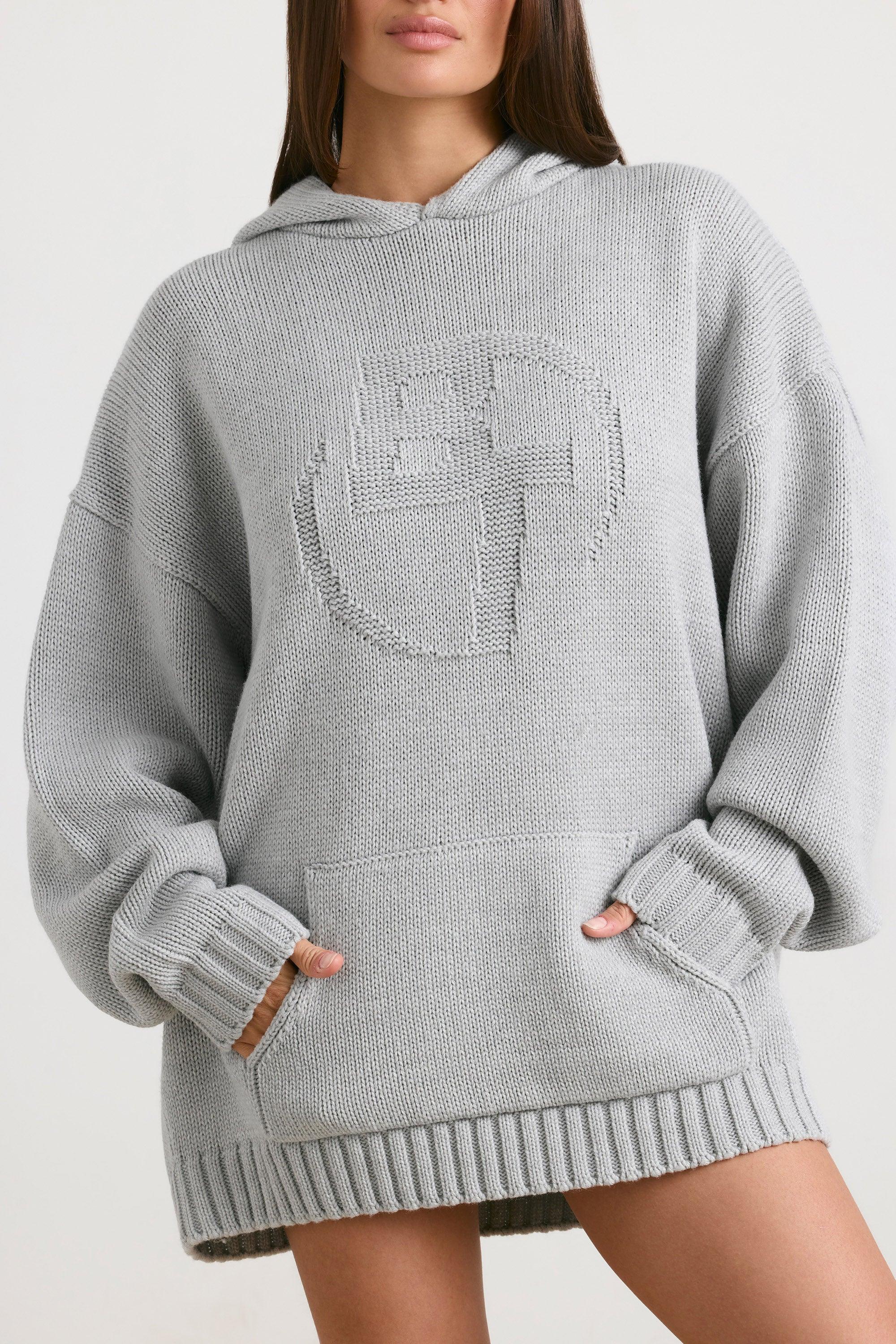 Oversized Chunky Knit Hoodie in Heather Grey Product Image