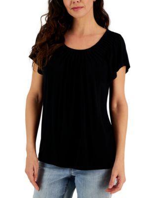 Style & Co Womens Pleated-Neck Short-Sleeve Top, Regular & Petite, Created for Macys Product Image