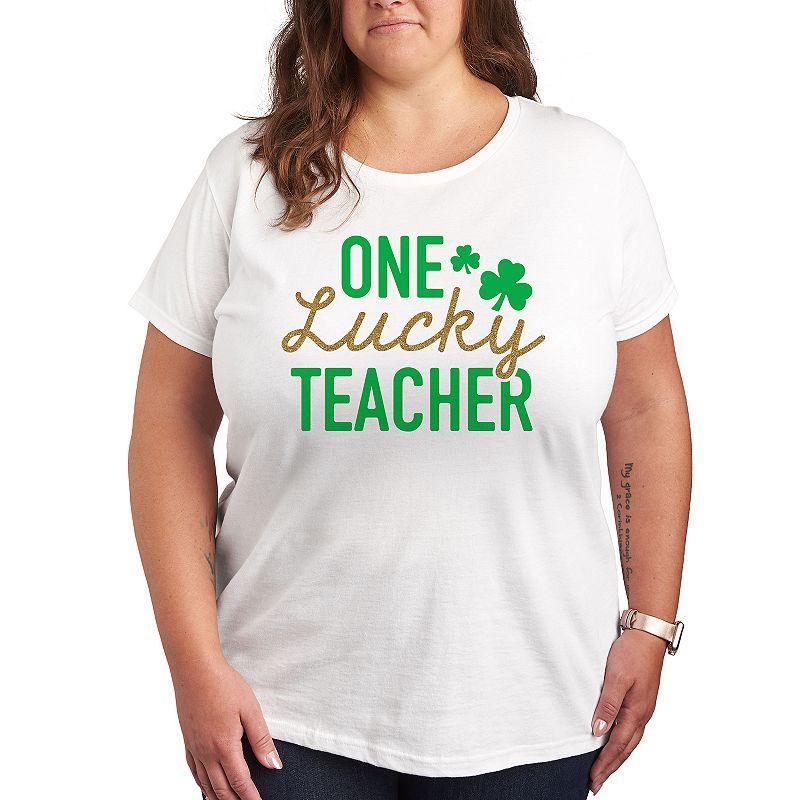 Plus One Lucky Teacher Graphic Tee, Womens White Product Image