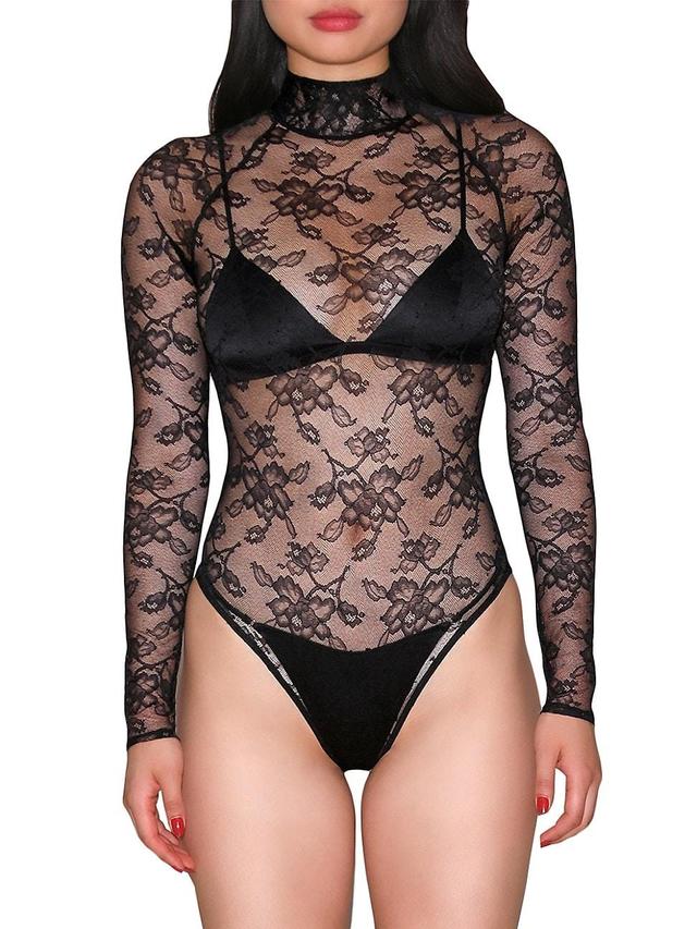 Womens Lace Sheer Bodysuit Product Image