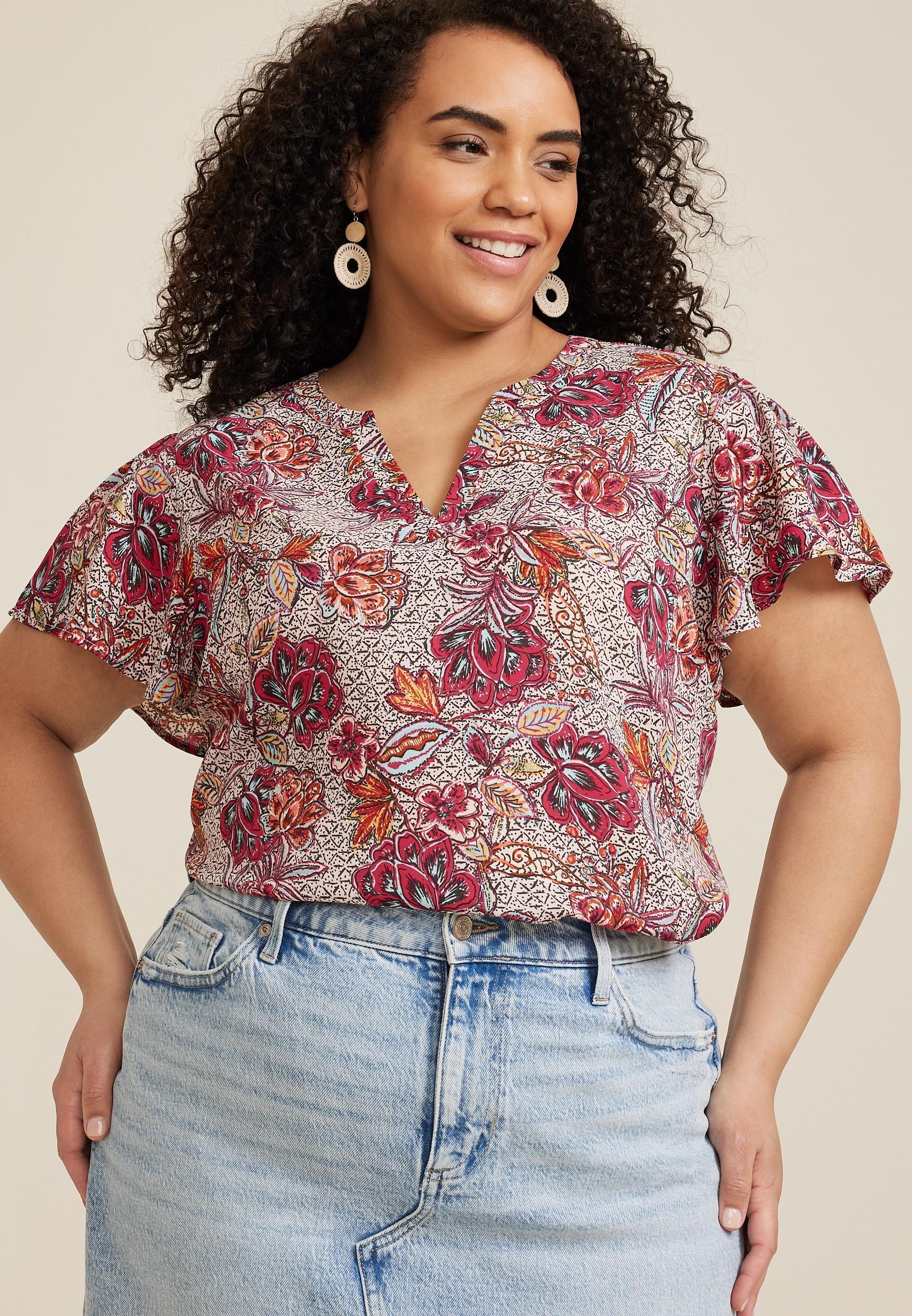 Maurices 4X Plus Size Womens Atwood Flutter Sleeve Blouse Product Image