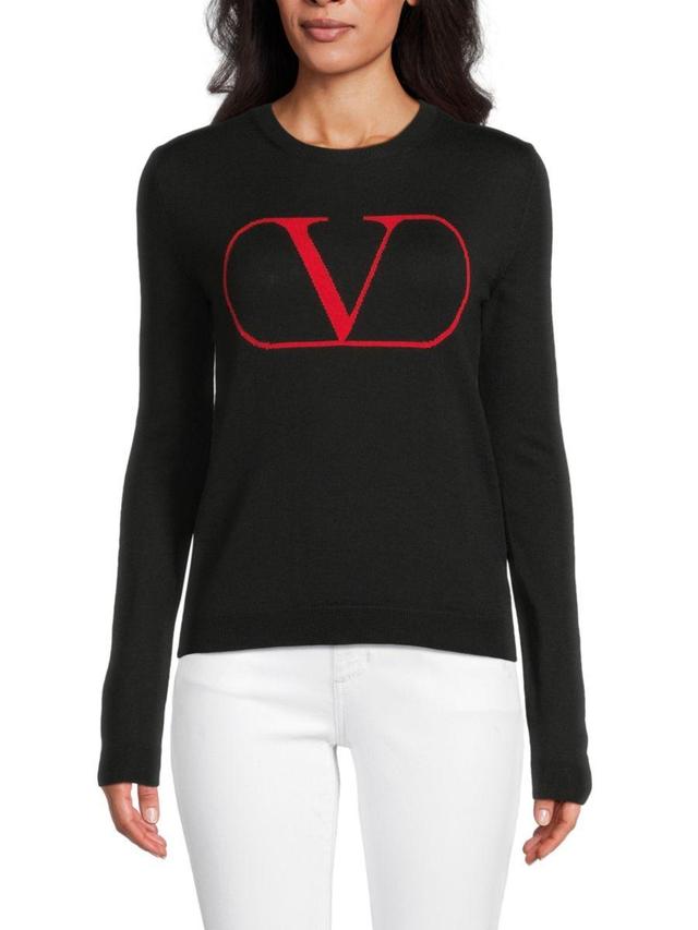 Women's Wool Logo Crewneck Sweater In Black Product Image