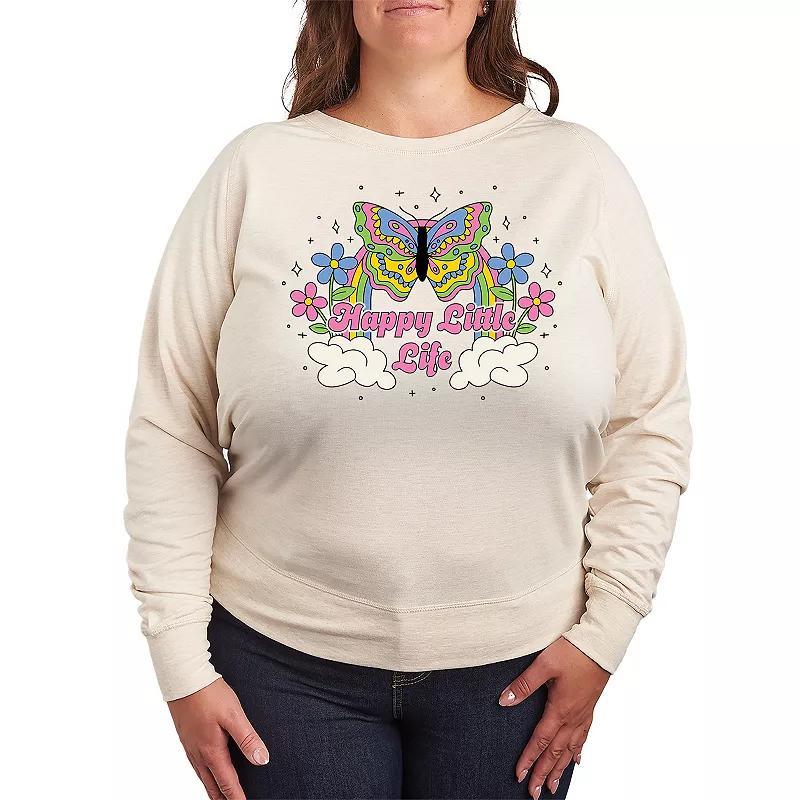 Plus Size Happy Little Life Lightweight French Terry Sweatshirt, Womens Grey Green Product Image