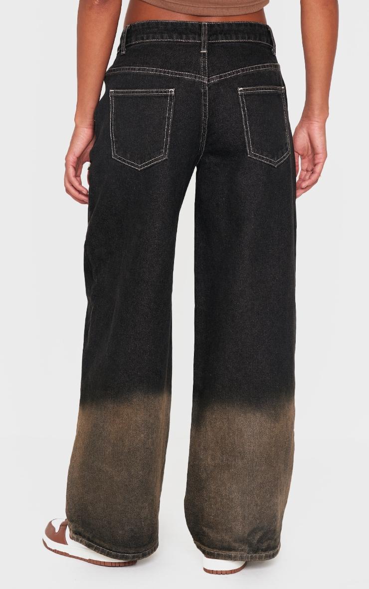 Dark Grey Ombre Effect Contrast Stitch Frayed Seam Wide Leg Jeans Product Image