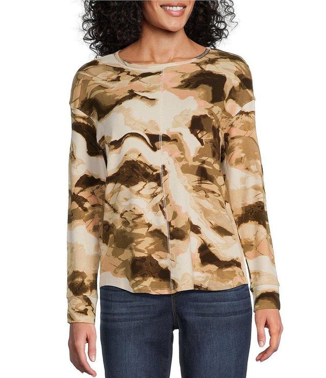 Westbound Marbled Sky Print Round Neck Long Sleeve Knit Tee Shirt Product Image