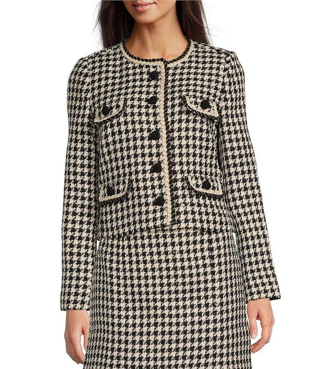 Lilly Pulitzer Corvina Sequin Boucle Houndstooth Round Neck Long Sleeve Braided Trim Coordinating Jacket Product Image