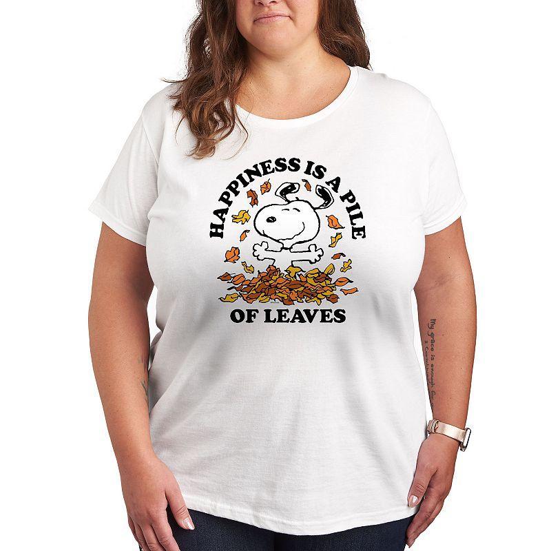 Plus Peanuts Snoopy Pile Of Leaves Graphic Tee, Womens White Product Image