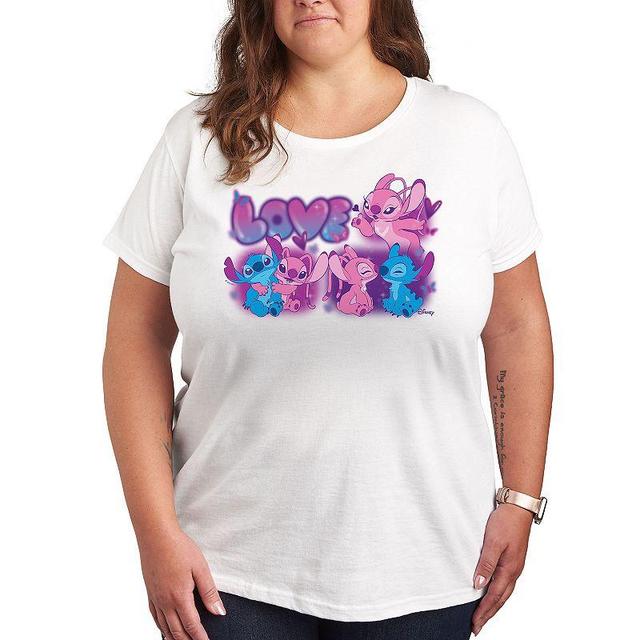 Disneys Lilo & Stitch Plus Love Grid Graphic Tee, Womens Grey Gray Product Image