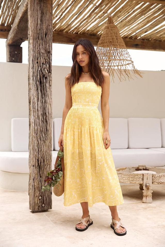 Sunflower Fields Strapless Midi Dress Yellow Product Image