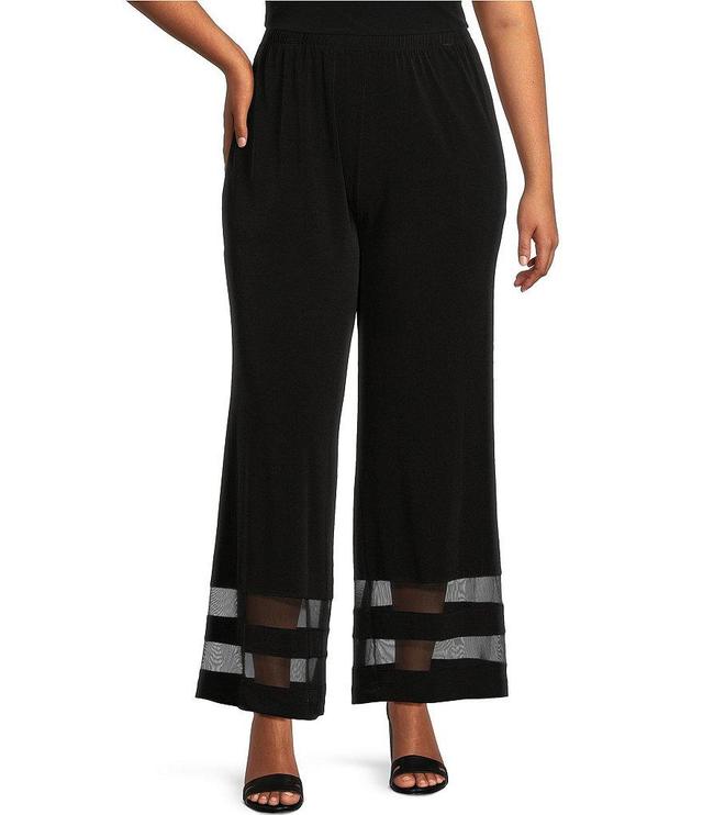 IC Collection Plus Size Knit Stripe Mesh Cut Out Elastic Waist Wide-Leg Pants Product Image