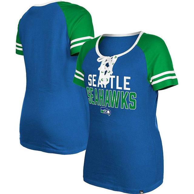 Womens New Era College Navy Seattle Seahawks Raglan Lace-Up T-shirt Product Image