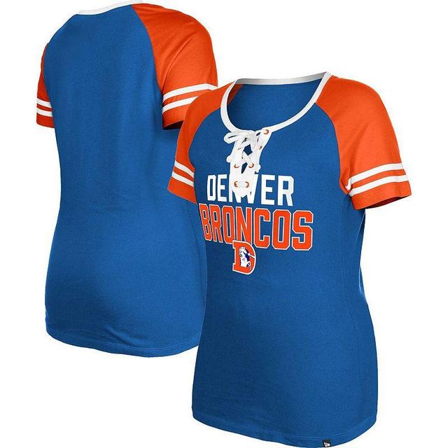 Womens New Era Royal Denver Broncos Throwback Raglan Lace-Up T-Shirt Product Image