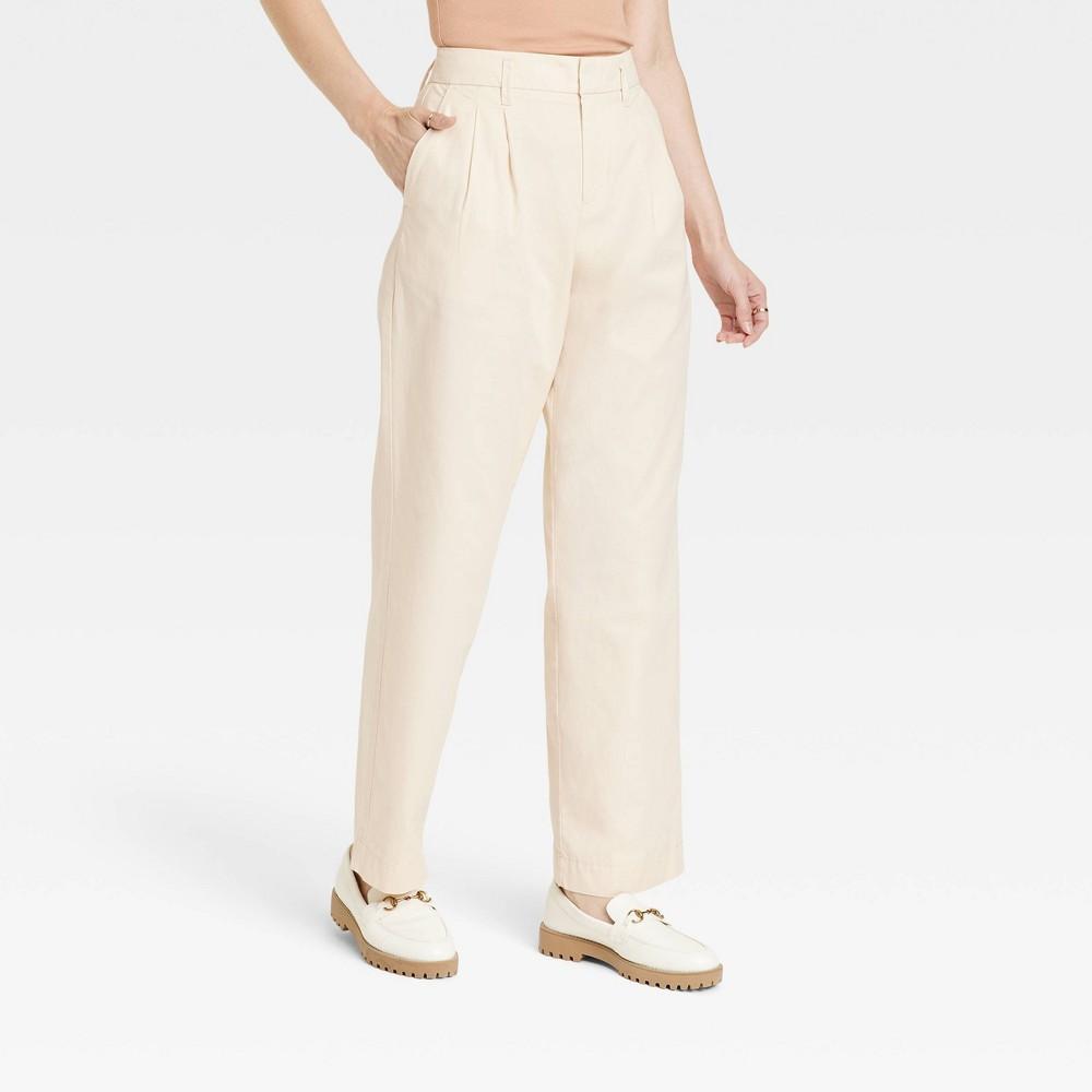 Womens High-Rise Pleat Front Straight Chino Pants - A New Day Cream 6 Product Image