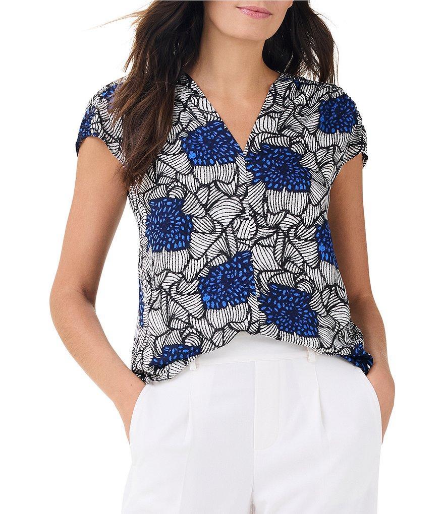 NIC + ZOE Woven Petal Bloom Print V-Neck Cap Sleeve Top Product Image