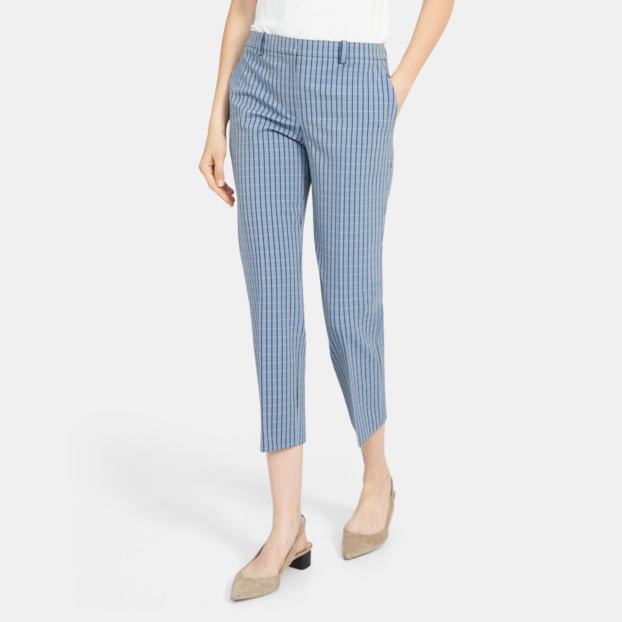 Theory Outlet Official Site | Slim Cropped Pant in Grid Stretch Viscose product image