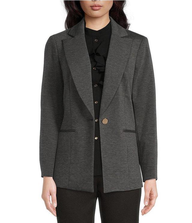 Kasper Ponte Notch Collar Long Zippered Sleeve Button Front Blazer Product Image