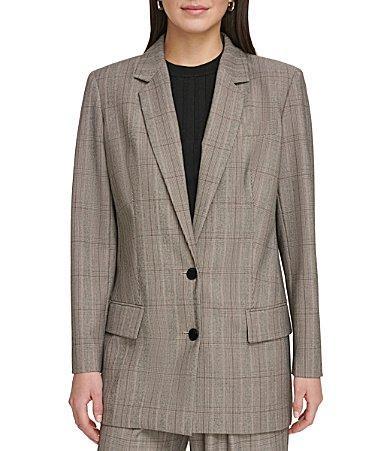 DKNY by Donna Karan Glen Plaid Notch Lapel Long Sleeve Coordinating Button Front Blazer Product Image