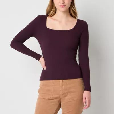 a.n.a Ribbed Womens Square Neck Long Sleeve T-Shirt product image