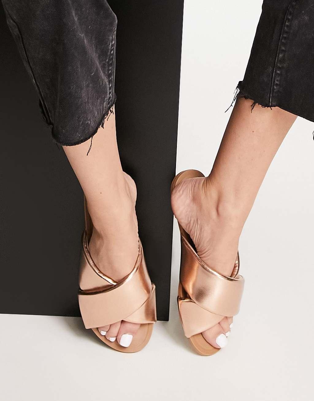 ASOS DESIGN Wide Fit Flock padded flat sandals in rose gold - ROSEGOLD Product Image