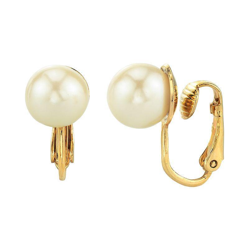 1928 Simulated Pearl Clip-On Earrings, Womens, White Product Image