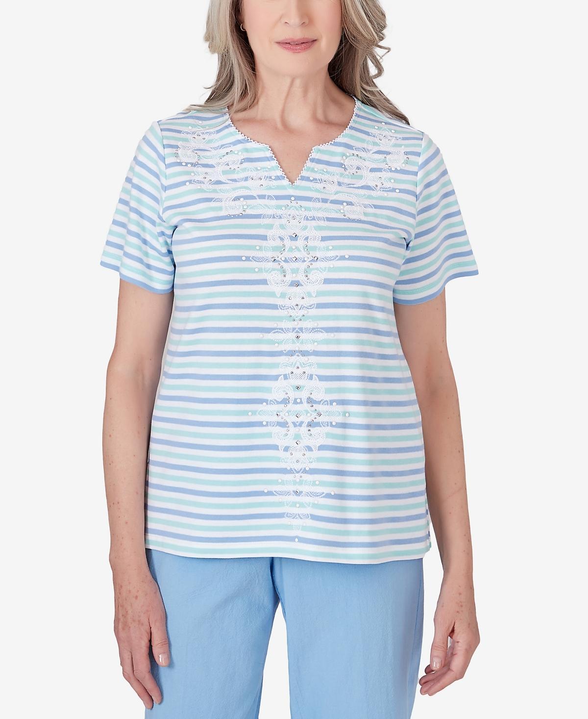 Alfred Dunner Womens Hyannisport Short Sleeve Multi-Stripe Medallion Top product image